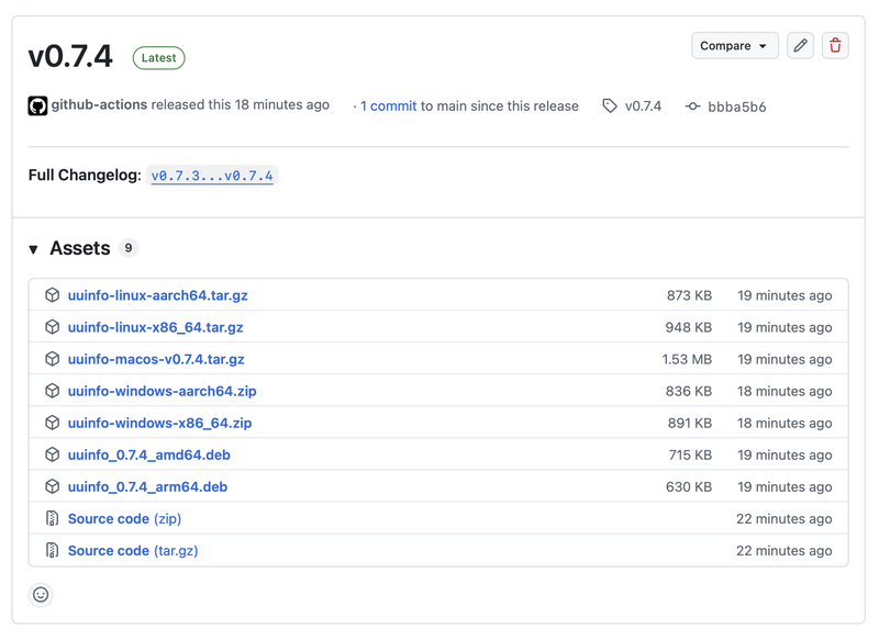 GitHub Release page showing the assets